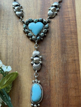 Load image into Gallery viewer, Navajo Sterling Silver Blue Turquoise Heart Lariat Pearls Bead Chain Necklace RY