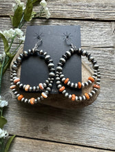 Load image into Gallery viewer, Southwestern Sterling Silver Orange Spiny Oyster Pearls Double Loop Earrings