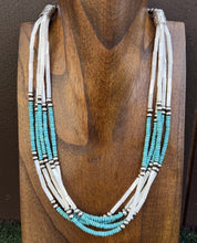 Load image into Gallery viewer, Sterling Silver Multi Strand MOP Mother Of Pearl Turquoise Bead Necklace 22 inch