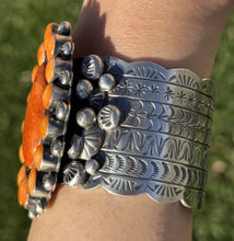 Load image into Gallery viewer, Navajo Sterling Silver Orange Spiny Oyster Cluster Cuff Bracelet KY