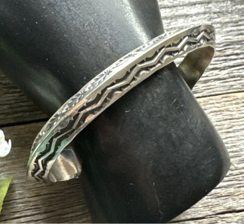 7 Inch Sunshine Reeves 925 Sterling Silver Stacker Stamped Cuff Bracelet. Navajo
