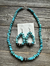 Load image into Gallery viewer, Sterling Silver Blue Turquoise Nuggets Bead Necklace W Earrings Set Gift 18 Inch