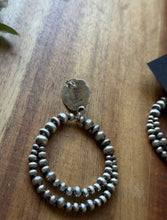 Load image into Gallery viewer, Navajo Sterling Silver Green Sonoran Gold Turquoise Pearl Double Loop Earrings