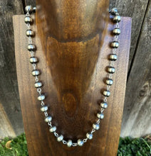Load image into Gallery viewer, 10mm 18 inch Striped Sterling Silver Pearls Rosary Bead Necklace.