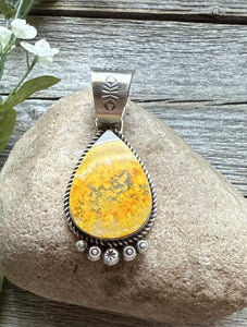 Navajo Sterling Silver Yellow Bumblebee Jasper Pendant RY Gift