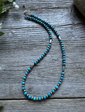 Load image into Gallery viewer, Sterling Silver Blue Turquoise W Pearls Bead Necklace. 16 inch
