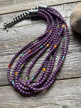 Load image into Gallery viewer, Sterling Silver Multi Strand Stone Purple Pearls Bead Necklace. 24 inch
