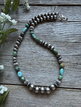 Load image into Gallery viewer, Sterling Silver Blue Green Turquoise W Pearls Round Bead Necklace 18 inch Gift