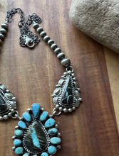 Load image into Gallery viewer, Navajo Sterling Silver Black Jack Kingman Turquoise Lariat Pearls Chain Necklace