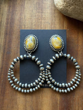 Load image into Gallery viewer, Navajo Sterling Silver Yellow Bumblebee Jasper Pearl Double Loop Earrings Etta