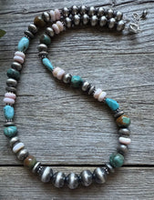 Load image into Gallery viewer, Southwestern Sterling Silver Pink Conch Turquoise Bead Necklace. 18 Inch Gift