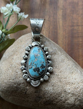 Load image into Gallery viewer, Navajo Native American Sterling Silver Blue Turquoise Pendant R Yazzie Gift