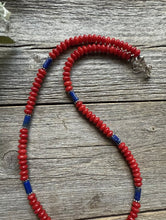 Load image into Gallery viewer, Sterling Silver Red Coral Lapis Bead Necklace. 18 inch Gift