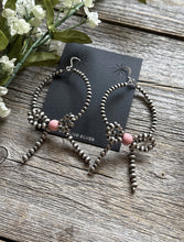 Load image into Gallery viewer, Sterling Silver Bow Pink Conch Pearls Hoop Bead Earrings 3.5 Inch