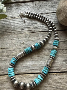 Sterling Silver Blue Turquoise W Pearls Kokopelli Bead Necklace 18 Inch