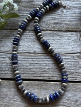 Load image into Gallery viewer, Southwestern 925 Sterling Silver Lapis Pearls Bead Necklace 18 Inch