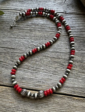 Load image into Gallery viewer, Sterling Silver Red Coral W 6mm 4mm Pearls Bead Necklace 18 inch