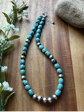 Load image into Gallery viewer, Sterling Silver Blue Turquoise W Pearls Bead Necklace. 18 inch
