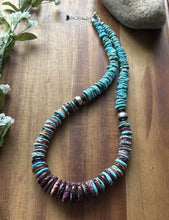 Load image into Gallery viewer, Sterling Silver Graduated Purple Spiny Oyster Turquoise Pearls Bead Necklace 18”