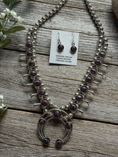 Load image into Gallery viewer, Mini Squash Blossom Sterling Silver Purple Spiny Oyster Shadow Box Necklace Set