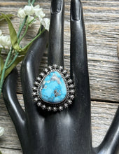 Load image into Gallery viewer, Native American Navajo Sterling Silver Turquoise Ring. Size 8.5 H Happy Piasso