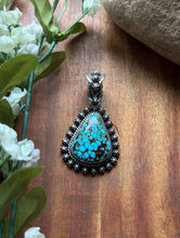 Load image into Gallery viewer, Navajo Sterling Silver Kingman Spiderweb Turquoise Pendant H Piasso
