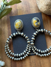 Load image into Gallery viewer, Navajo Sterling Silver Yellow Bumblebee Jasper Pearl Double Loop Earrings Etta