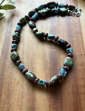 Load image into Gallery viewer, Sterling Silver Turquoise Nuggets Purple Spiny Oyster Bead Necklace. 20 Inch