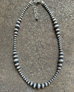 4mm - 8mm Multi Graduated Sterling Silver Oxidized Pearls Bead Necklace 22 Inch