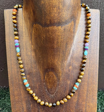 Load image into Gallery viewer, Tigers Eye Multi Stone Color Sterling Silver Bead Necklace. 18 inch Gift