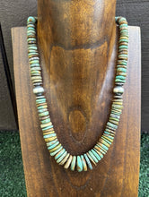 Load image into Gallery viewer, Sterling Silver Graduated Green Turquoise Bead Necklace. 18 inch