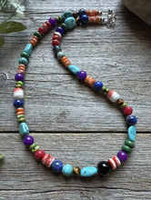 Load image into Gallery viewer, Sterling Silver Multi Color Stone Spiny Turquoise Bead Necklace. 18 inch. Gift