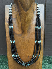 Load image into Gallery viewer, Sterling Silver Multi Strand Black Onyx Turquoise Pearls Bead Necklace. 26 Inch