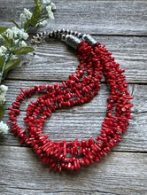 Load image into Gallery viewer, Sterling Silver Multi Strand Red Bamboo Coral Bead Necklace 24 Inch