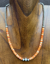Load image into Gallery viewer, Sterling Silver Orange Spiny Oyster W Multi Bead Pearls Necklace. 18 Inch. Gift