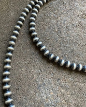 Load image into Gallery viewer, 7mm 26 Inch 925 Sterling Silver Oxidized Pearls Bead Necklace Southwestern
