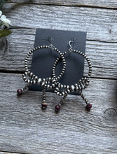 Load image into Gallery viewer, Sterling Silver Bow Purple Spiny Oyster Pearls Hoop Bead Earrings 3.5 Inch