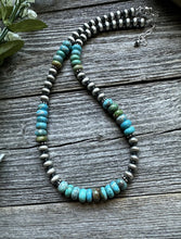Load image into Gallery viewer, Sterling Silver Blue Green Turquoise Bead Necklace. 18 inch