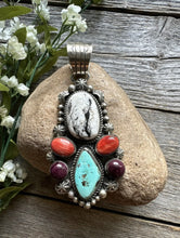 Load image into Gallery viewer, Navajo Sterling Silver Multi Stone Turquoise Spiny Oyster Pendant. C Yazzie