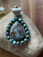 Load image into Gallery viewer, Navajo Native American Handmade Sterling Silver Turquoise Cluster Pendant KY