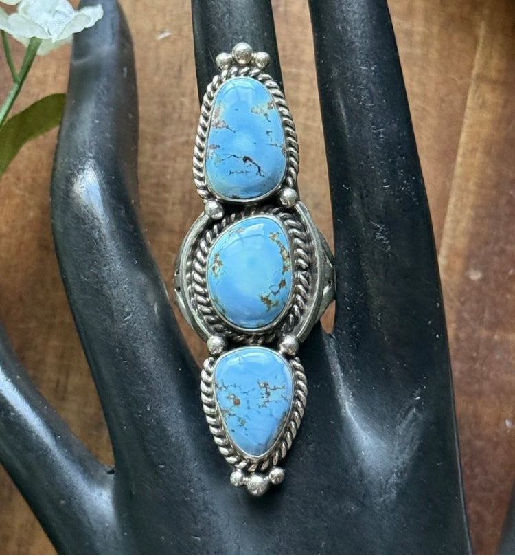 Native American Sterling Silver Golden Hill Turquoise Ring. Size 10 E M Linkin