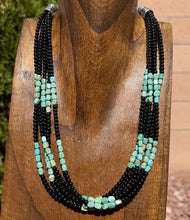 Load image into Gallery viewer, Sterling Silver Multi Strand Black Onyx Turquoise Bead Necklace. 22 Inch