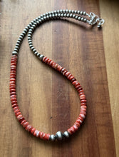 Load image into Gallery viewer, Sterling Silver Red Spiny Oyster W Multi Bead Pearls Necklace. 18 Inch. Gift