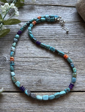 Load image into Gallery viewer, Sterling Silver Blue Green Turquoise Multi Stone Bead Necklace. 18 inch