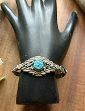 Load image into Gallery viewer, Baby Navajo Sterling Silver Blue Turquoise Cuff Bracelet
