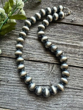 Load image into Gallery viewer, 14mm 30 Inch 925 Sterling Silver Oxidized Pearls Bead Necklace Southwestern