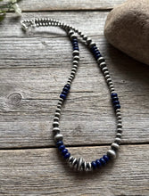 Load image into Gallery viewer, Lapis Multi Graduated Sterling Silver Pearls Bead Necklace 18 inch. 4mm - 8mm