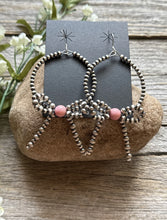 Load image into Gallery viewer, Sterling Silver Bow Pink Conch Pearls Hoop Bead Earrings 3.5 Inch