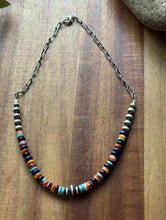 Load image into Gallery viewer, Sterling Silver Graduated Multi Stone Pearls Chain Bead Necklace. 16 Inch. Gift