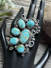 Load image into Gallery viewer, Native American Sterling Silver Turquoise Cluster Ring. Size 8.5 Geneva